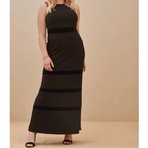 NWT Torrid Special Occasion Black Crepe Scuba Knit & Velvet Stripe Gown